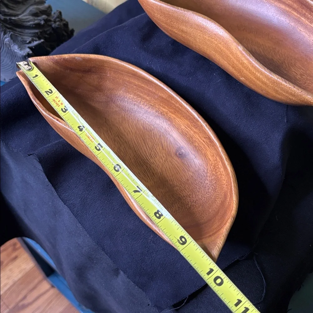 Mid-Century Modern Monkey Pod Leaf Bowls Hand Carved ~ set of 2